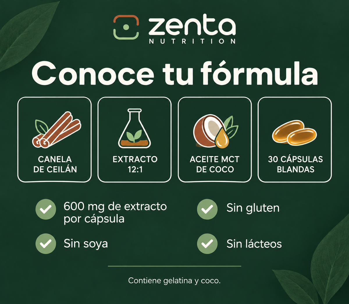 Apoyo Metabólico Natural - Canela de Ceilán 7.200 mg con Aceite MCT