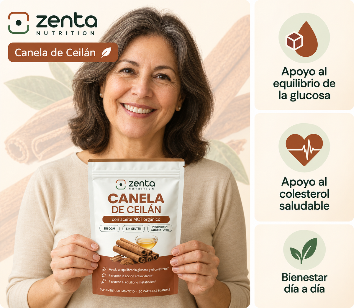 Apoyo Metabólico Natural - Canela de Ceilán 7.200 mg con Aceite MCT