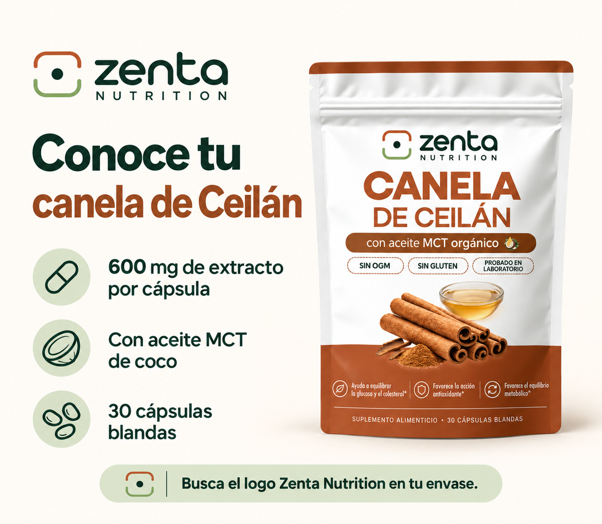 Apoyo Metabólico Natural - Canela de Ceilán 7.200 mg con Aceite MCT