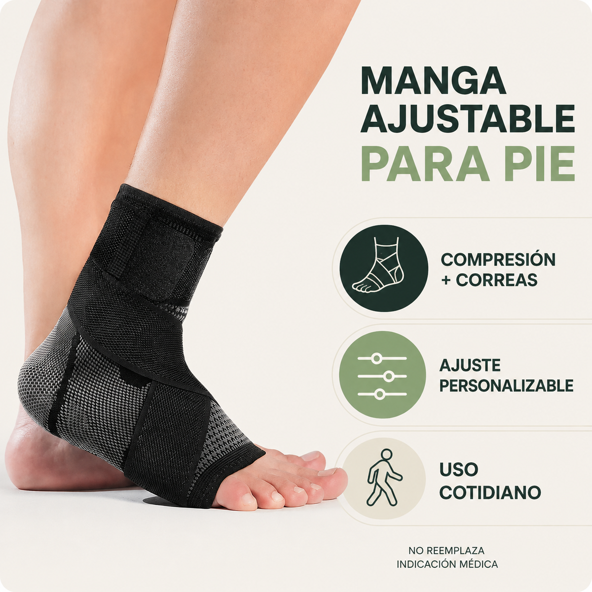 Manga ajustable para pie con compresión y correas