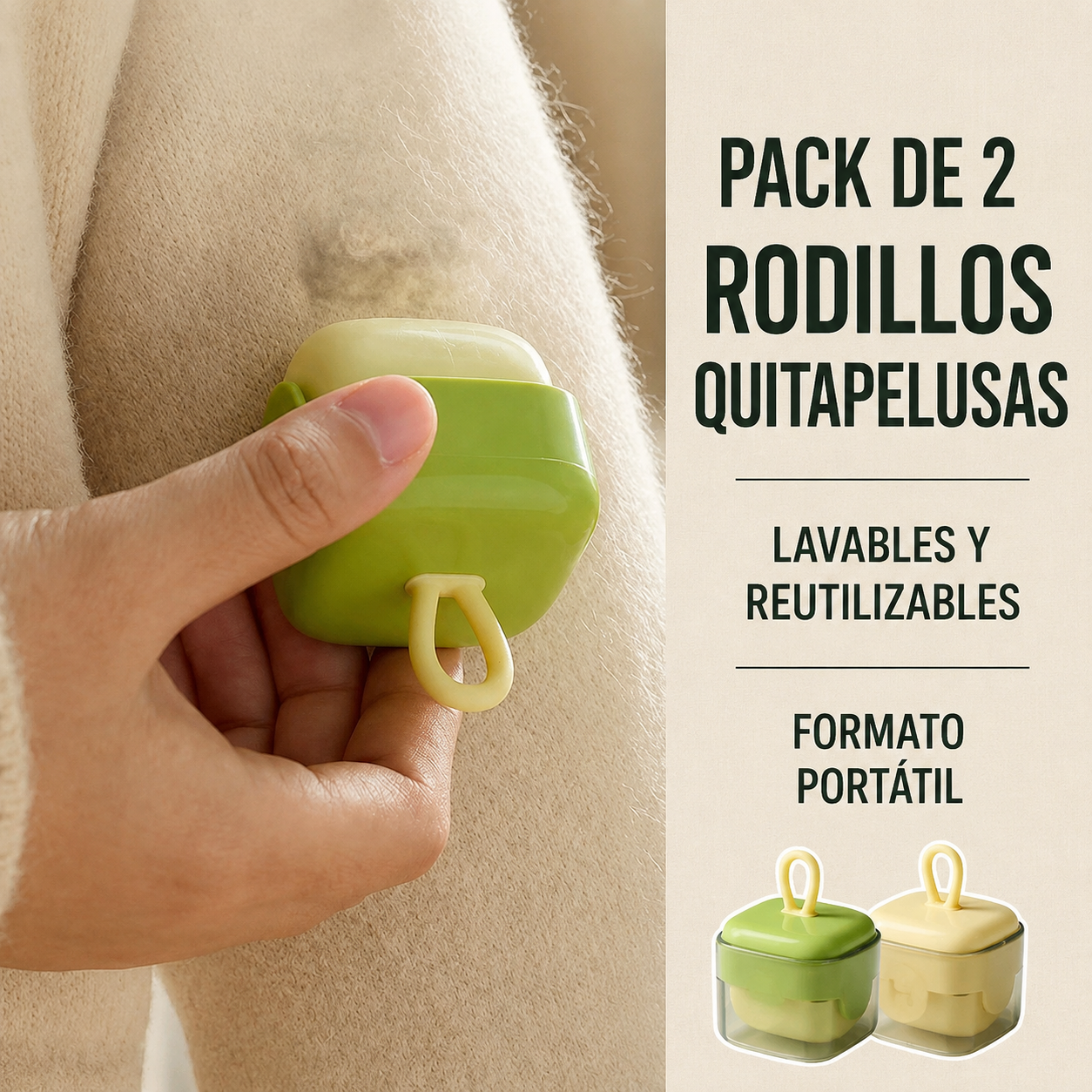 Pack de dos rodillos quitapelusas portátiles