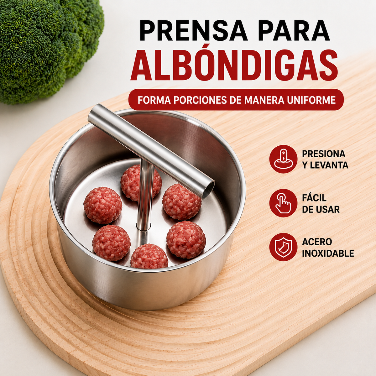 Prensa de acero para formar albóndigas