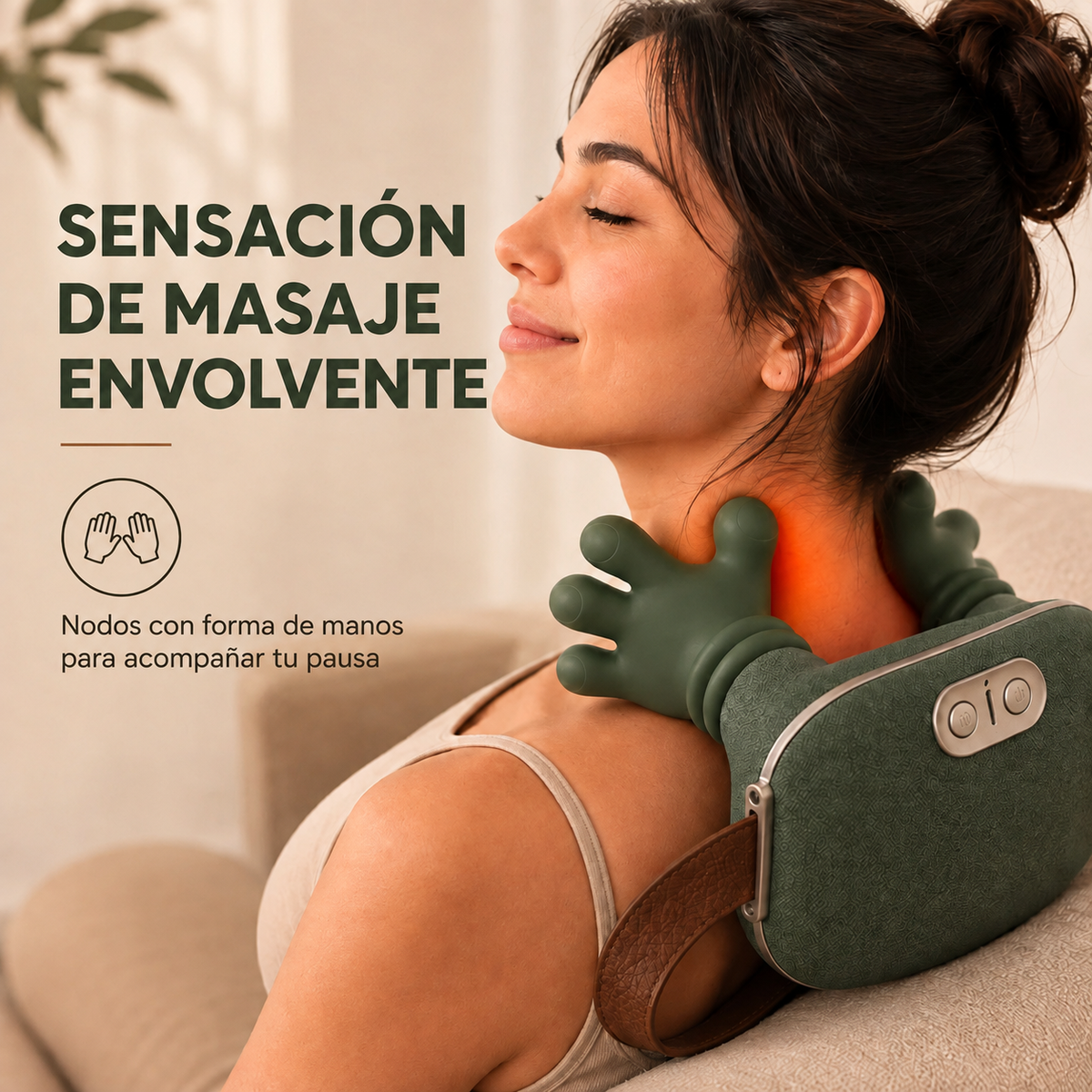 Uso del masajeador Palma en cuello con sensación envolvente