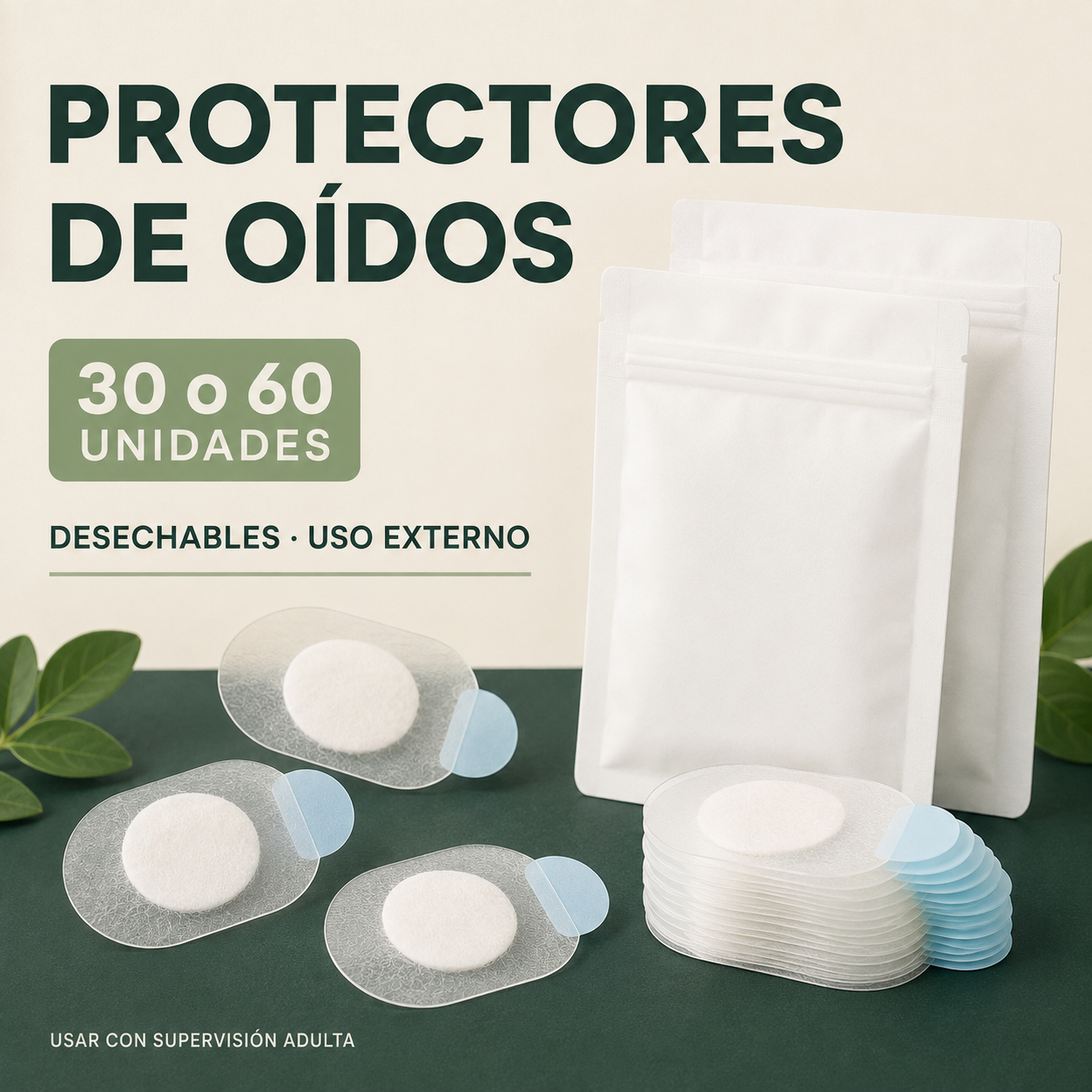Protectores externos de oídos desechables, pack de 30 o 60 unidades