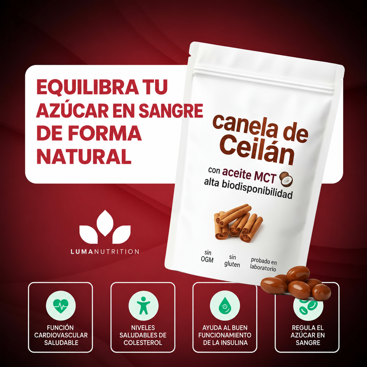 Apoyo Metabólico Natural - Canela de Ceilán 7.200 mg con Aceite MCT