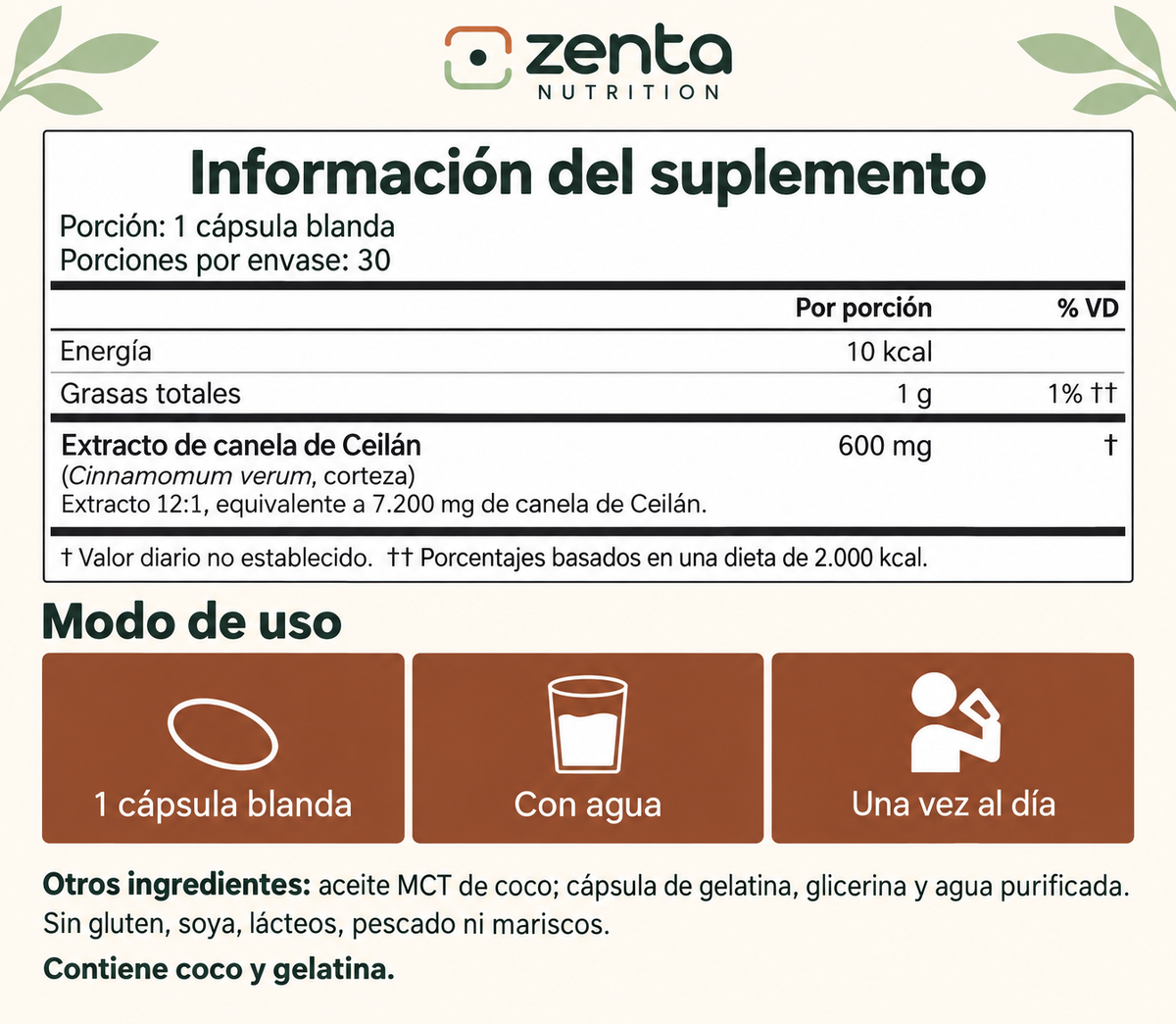 Apoyo Metabólico Natural - Canela de Ceilán 7.200 mg con Aceite MCT