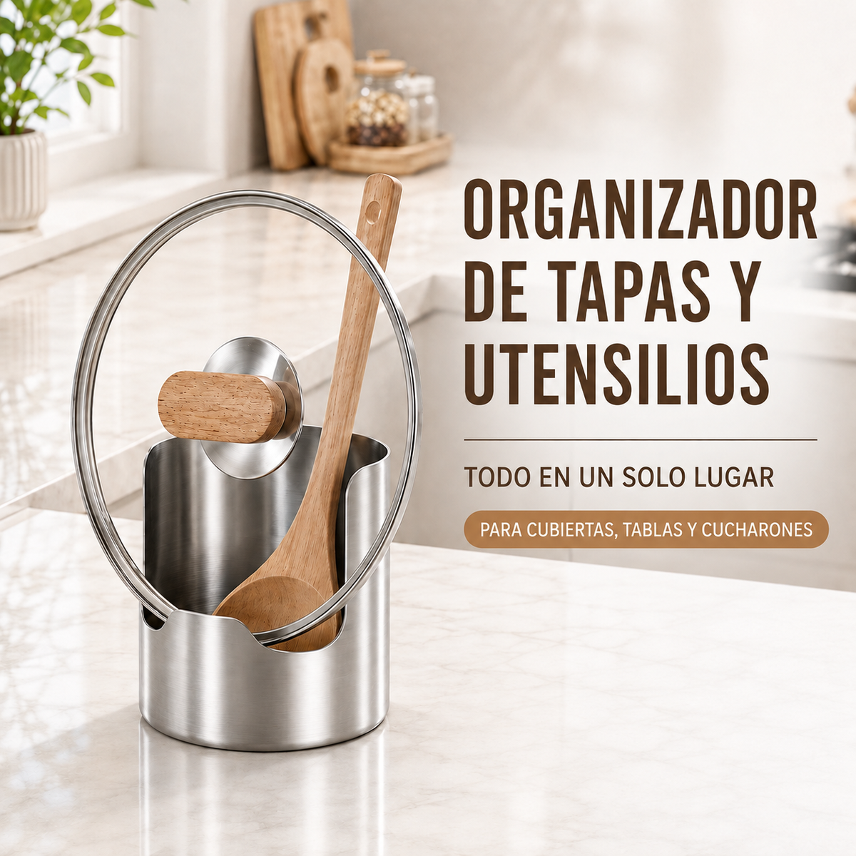 Organizador metálico para tapas y utensilios de cocina