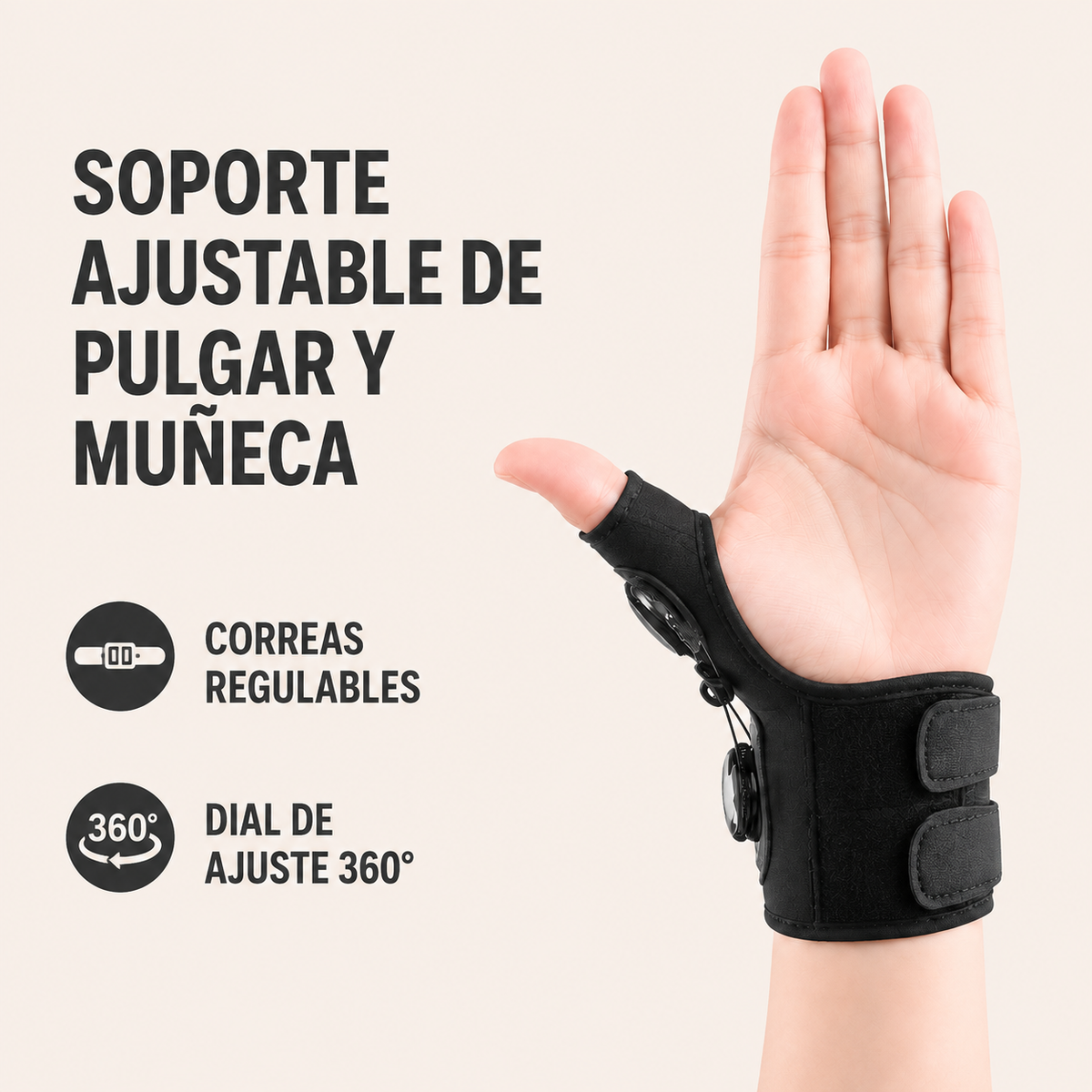 Soporte ajustable negro para pulgar y muñeca