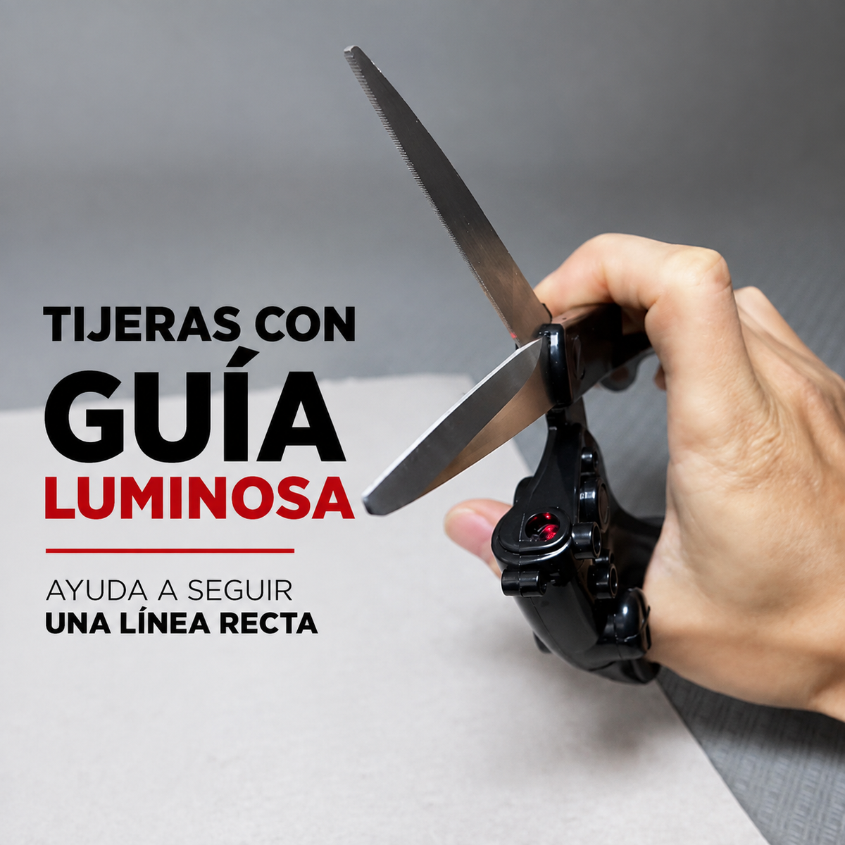 Tijeras negras con guía luminosa integrada