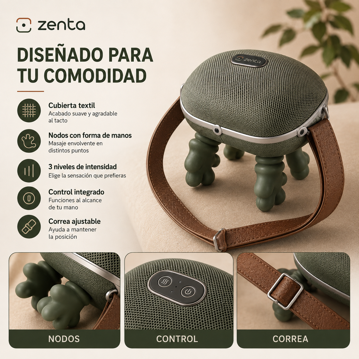 Detalles de diseño de Zenta Tacto: cubierta, nodos, control y correa
