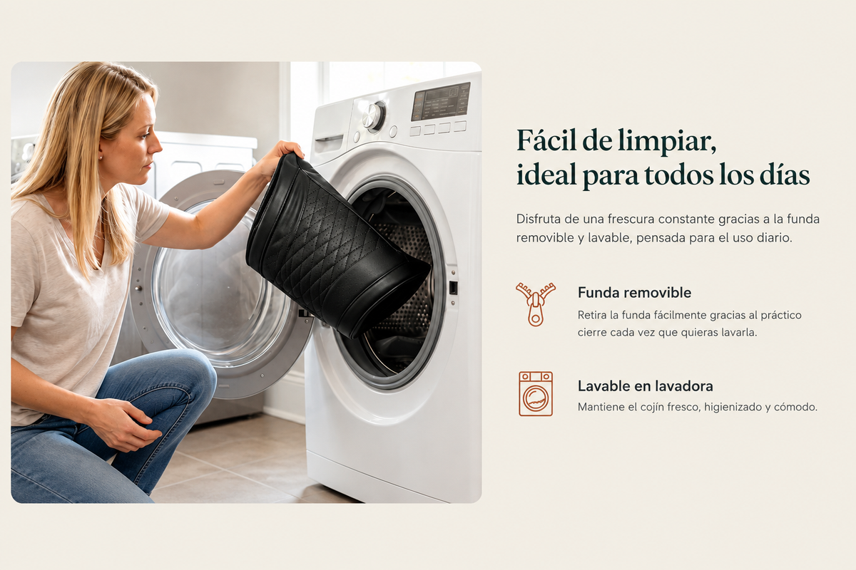 Funda removible y lavable en lavadora: imagen adaptada del ejemplo de cuidado